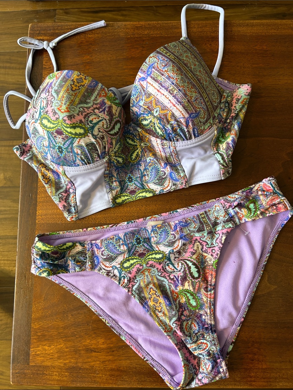 Paisley Print Bikini Set in Lavender and Multicolor